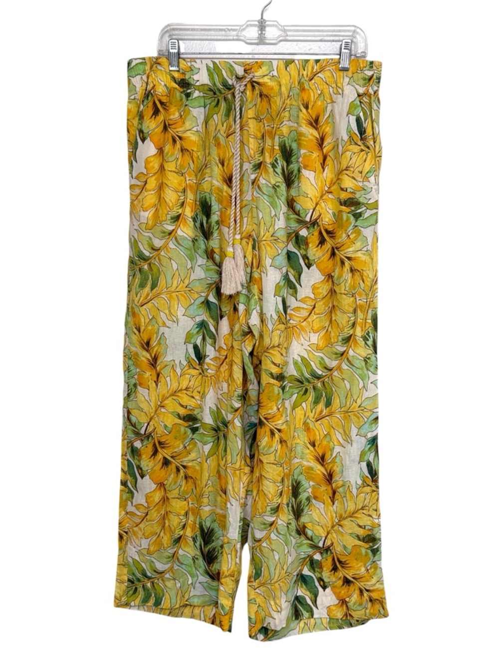 Tahari Yellow & Green Leaf-Print Wide Leg Pants